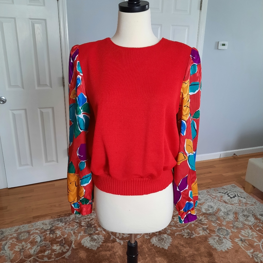 Vintage red knit top blouse